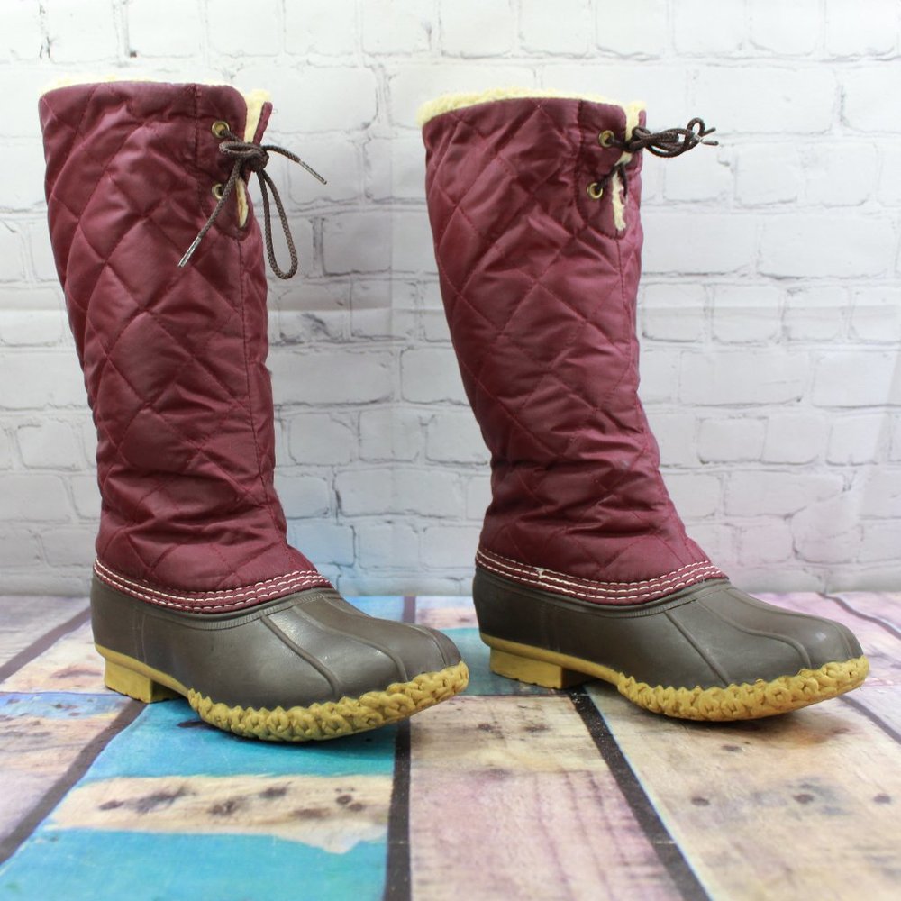 LL Bean Maroon Wine Quilted Sherpa Fleece Lined Waterproof Rubber Duck Boots 6 M - Picture 3 of 9